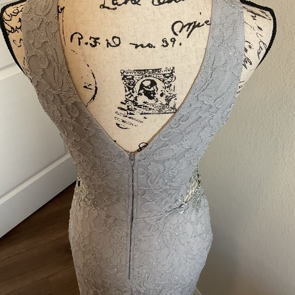 City Triangle Womens Gray Sleeveless Side Slit Rhinestone Lace Maxi Dress Size 7 - Picture 6 of 15